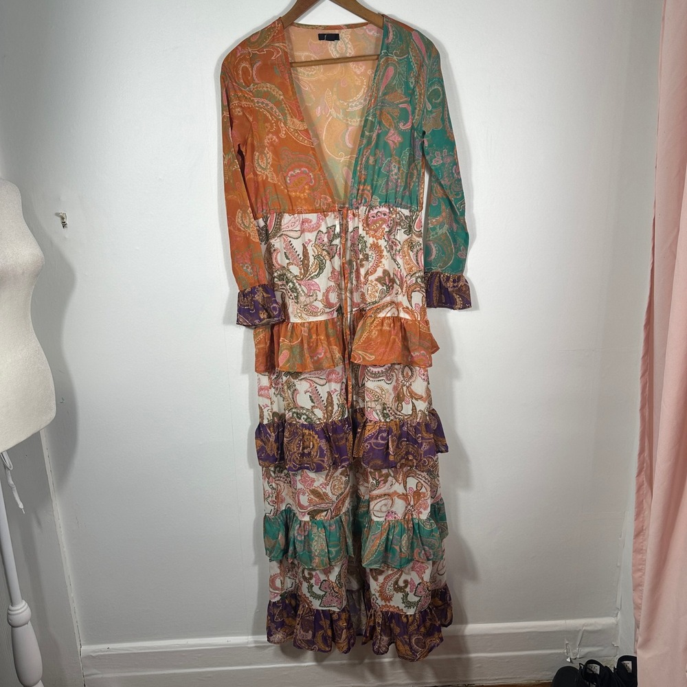 Nasty Gal Paisley Patchwork Tiered Maxi Dress Boho Festival‎ Ruffle US 4